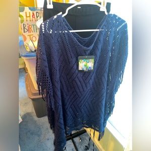 Adele Women’s Navy Poncho Sweater - OS - *BRAND NEW/ NEVER WORN/ TAGS ATTACHED*